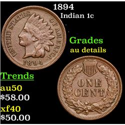 1894 Indian Cent 1c Grades AU Details