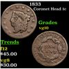 Image 1 : 1833 Coronet Head Large Cent 1c Grades vg+