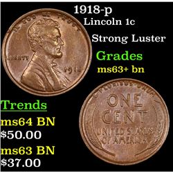 1918-p Lincoln Cent 1c Grades Select+ Unc BN