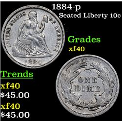 1884-p Seated Liberty Dime 10c Grades xf