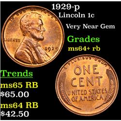 1929-p Lincoln Cent 1c Grades Choice+ Unc RB