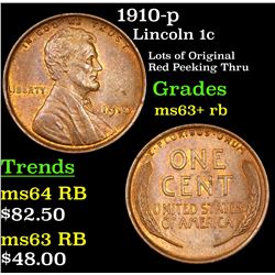 1910-p Lincoln Cent 1c Grades Select+ Unc RB