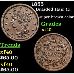1853 Braided Hair Large Cent 1c Grades xf