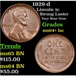 1929-d Lincoln Cent 1c Grades Choice+ Unc BN