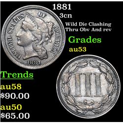 1881 Three Cent Copper Nickel 3cn Grades Select AU