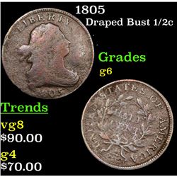 1805 Draped Bust Half Cent 1/2c Grades g+