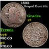 Image 1 : 1805 Draped Bust Half Cent 1/2c Grades g+