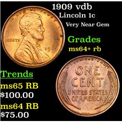 1909 vdb Lincoln Cent 1c Grades Choice+ Unc RB