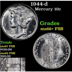 1944-d Mercury Dime 10c Grades GEM++ FSB