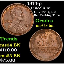 1914-p Lincoln Cent 1c Grades Select+ Unc BN