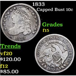 1833 Capped Bust Dime 10c Grades f+