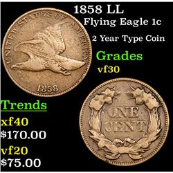 1858 LL Flying Eagle Cent 1c Grades vf++