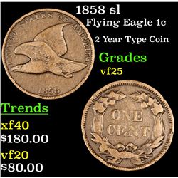 1858 sl Flying Eagle Cent 1c Grades vf+