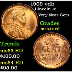 1909 vdb Lincoln Cent 1c Grades Choice+ Unc RD