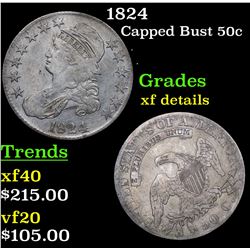 1824 Capped Bust Half Dollar 50c Grades xf details