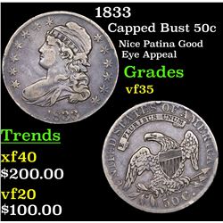 1833 Capped Bust Half Dollar 50c Grades vf++