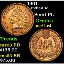1901 Indian Cent 1c Grades Select Unc RD