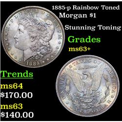 1885-p Rainbow Toned Morgan Dollar $1 Grades Select+ Unc