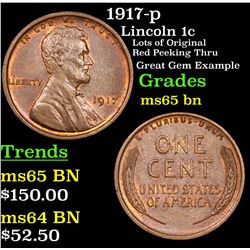 1917-p Lincoln Cent 1c Grades GEM Unc BN