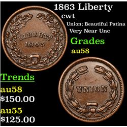 1863 Liberty Civil War Token 1c Grades Choice AU/BU Slider