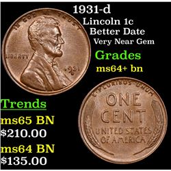 1931-d Lincoln Cent 1c Grades Choice+ Unc BN