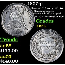 1857-p Seated Liberty Half Dime 1/2 10c Grades Choice AU/BU Slider