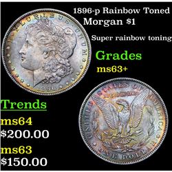 1896-p Rainbow Toned Morgan Dollar $1 Grades Select+ Unc