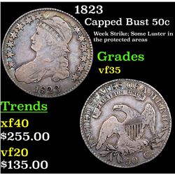 1823 Capped Bust Half Dollar 50c Grades vf++