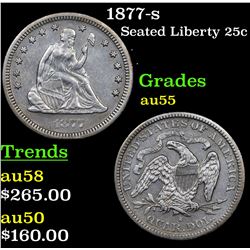 1877-s Seated Liberty Quarter 25c Grades Choice AU
