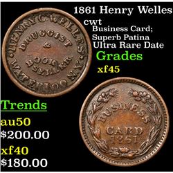 1861 Henry Welles Civil War Token 1c Grades xf+