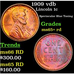 1909 vdb Lincoln Cent 1c Grades Gem+ Unc RD