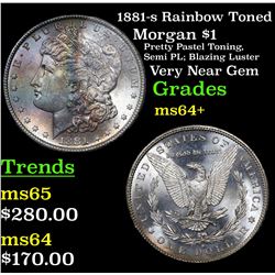 1881-s Rainbow Toned Morgan Dollar $1 Grades Choice+ Unc