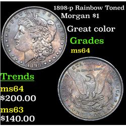 1898-p Rainbow Toned Morgan Dollar $1 Grades Choice Unc