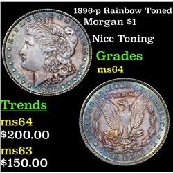 1896-p Rainbow Toned Morgan Dollar $1 Grades Choice Unc