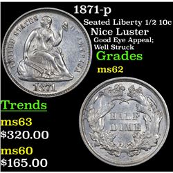 1871-p Seated Liberty Half Dime 1/2 10c Grades Select Unc