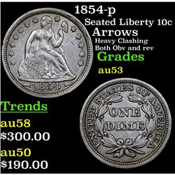 1854-p Seated Liberty Dime 10c Grades Select AU