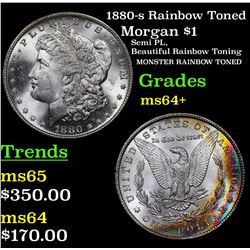 1880-s Rainbow Toned Morgan Dollar $1 Grades Choice+ Unc