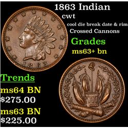 1863 Indian Civil War Token 1c Grades Select+ Unc BN