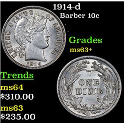 1914-d Barber Dime 10c Grades Select+ Unc