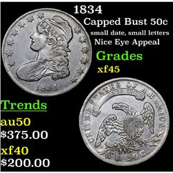1834 Capped Bust Half Dollar 50c Grades xf+