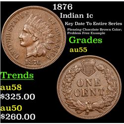 1876 Indian Cent 1c Grades Choice AU