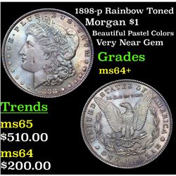 1898-p Rainbow Toned Morgan Dollar $1 Grades Choice+ Unc