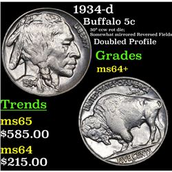 1934-d Buffalo Nickel 5c Grades Choice+ Unc