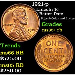1921-p Lincoln Cent 1c Grades Gem+ Unc RB
