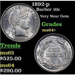 1892-p Barber Dime 10c Grades Choice+ Unc