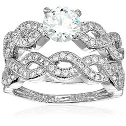 Sterling Silver 6mm Round Cut Round Cut Infinity Engagement Set size 7
