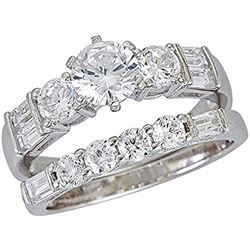 Sterling Silver 5mm Round Cut 3 Stone Pave Wedding Set Size 9