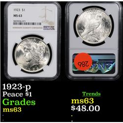 NGC 1923-p Peace Dollar $1 Graded ms63 By NGC