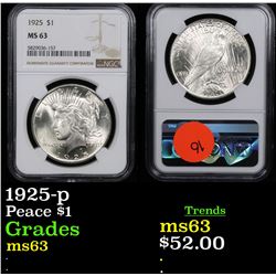 NGC 1925-p Peace Dollar $1 Graded ms63 By NGC