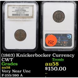 NGC (1863) Knickerbocker Currency Civil War Token 1c Graded au58 By NGC